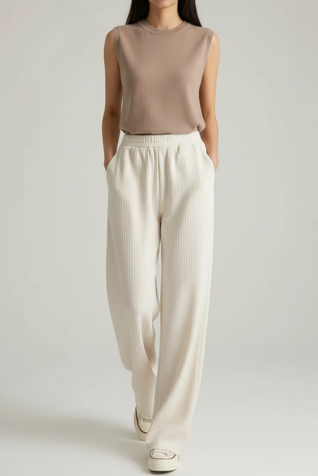 Pantalon Baggy Femme Blanc - Maille
