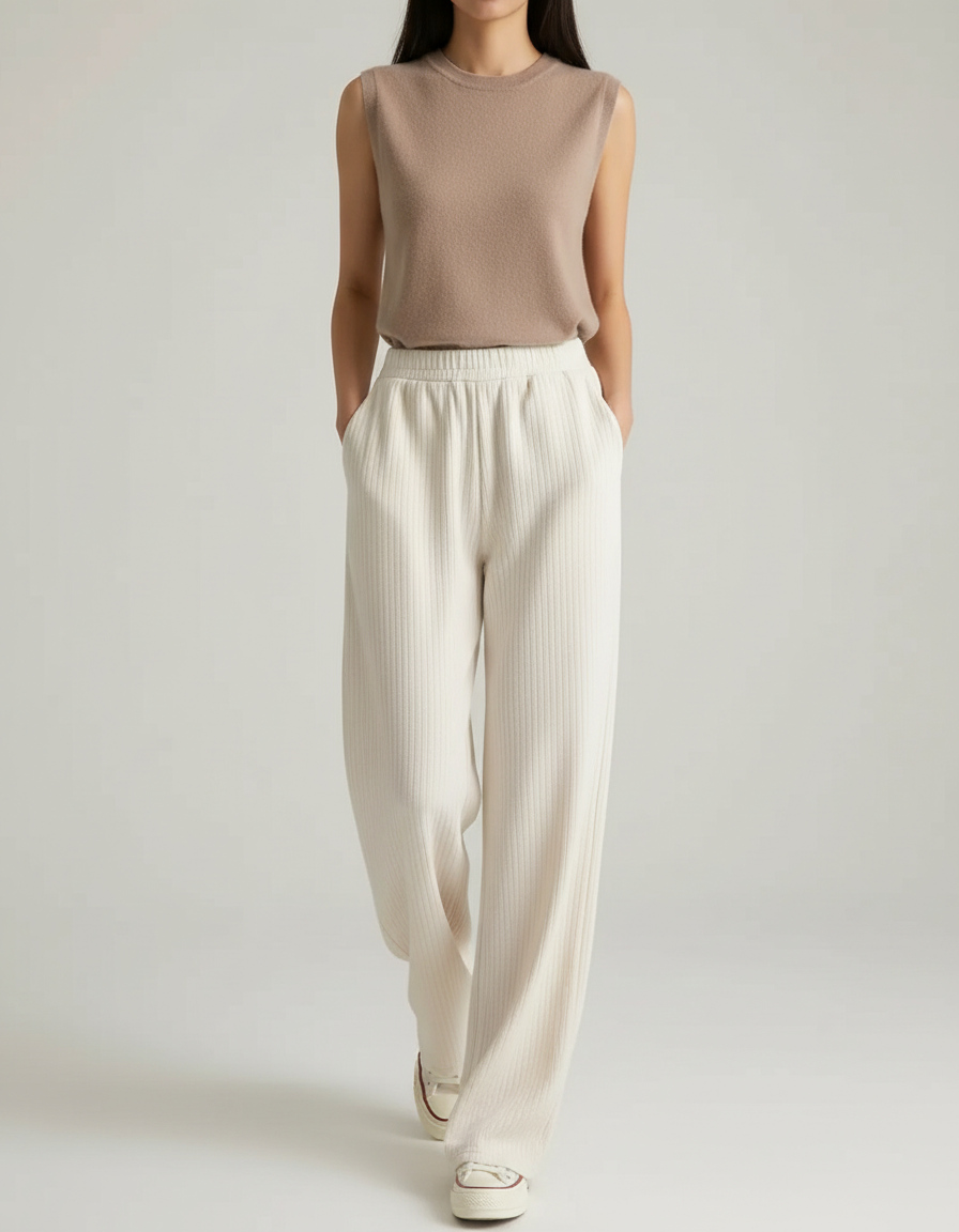 Pantalon Baggy Femme Blanc - Maille