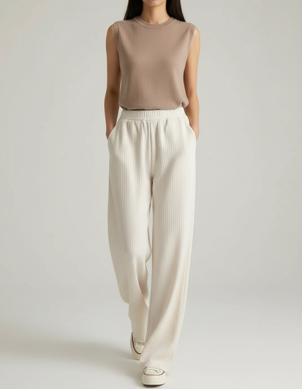 Pantalon Baggy Femme Blanc - Maille