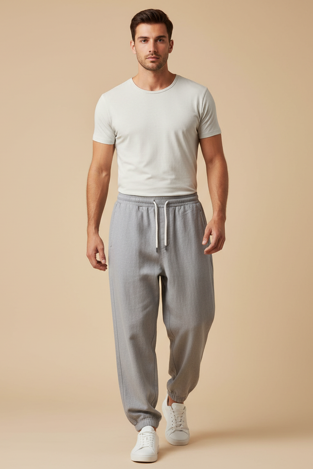 Pantalon Baggy Gris Clair Cordon Sport Homme - Molleton