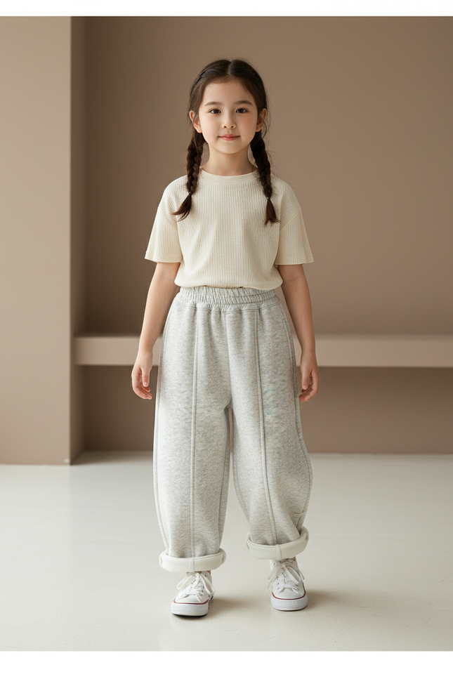 Pantalon Baggy Gris Molletonné Ample Confortable Enfant