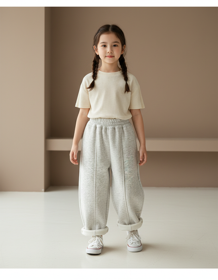 Pantalon Baggy Gris Molletonné Ample Confortable Enfant
