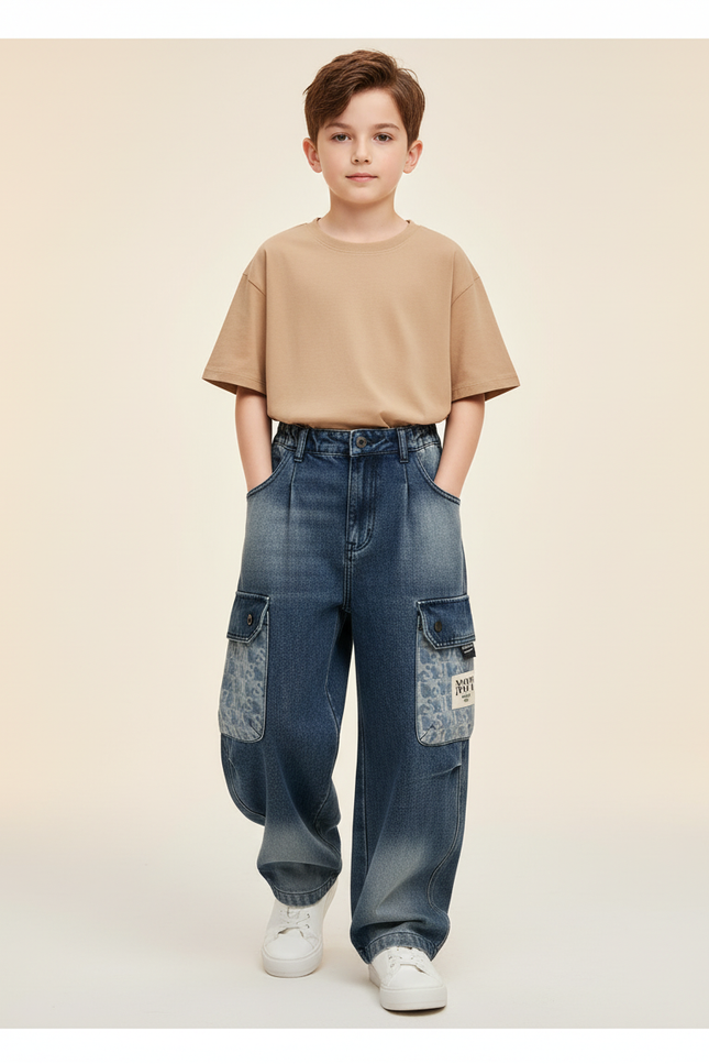 Pantalon Baggy Jean Bleu Décontracté Ample Imprimé Enfant