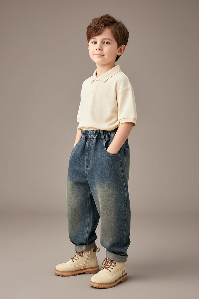 Pantalon Baggy Jean Ample Dégradé Enfant Décontracté - Bleu