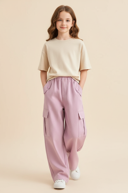 Pantalon Baggy Violet Ample Cargo Enfant - Molleton