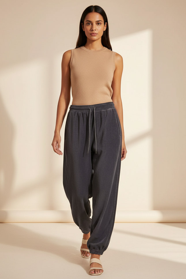 Pantalon Baggy Gris Anthracite Ample Molletonné Femme