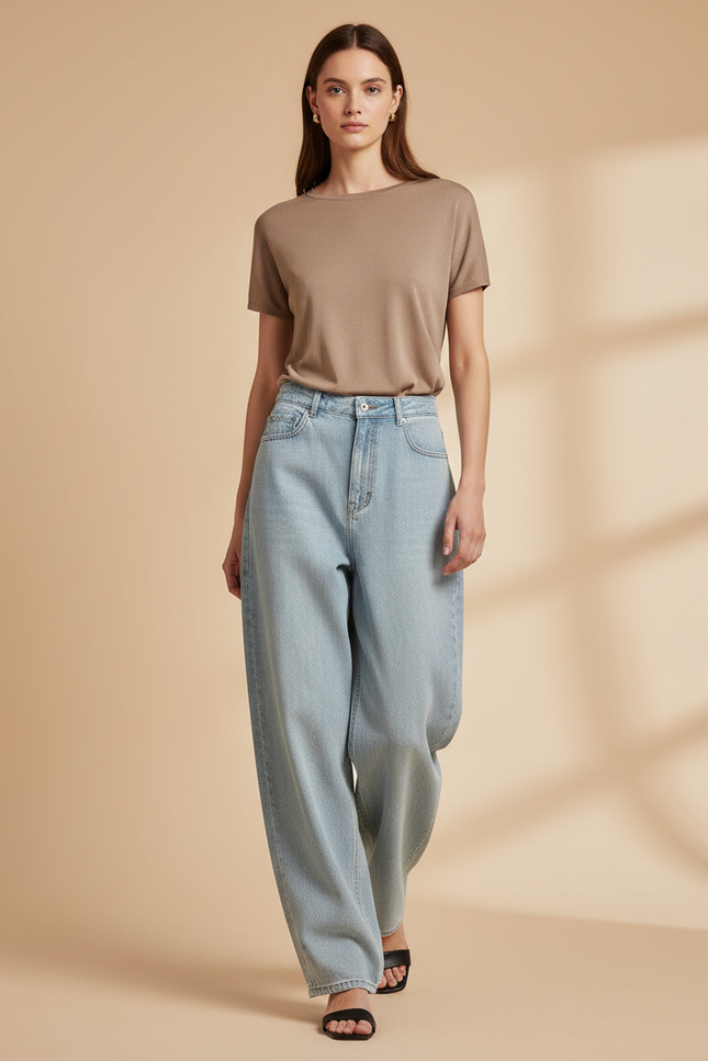 Pantalon Baggy Jean Clair Ample Décontracté Femme - Bleu