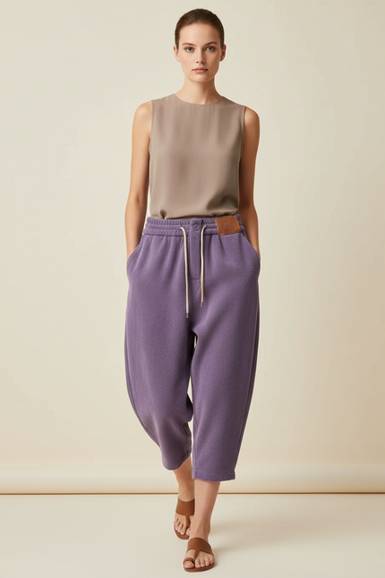 Pantalon Baggy Violet Cordon Molletonné Confortable Femme