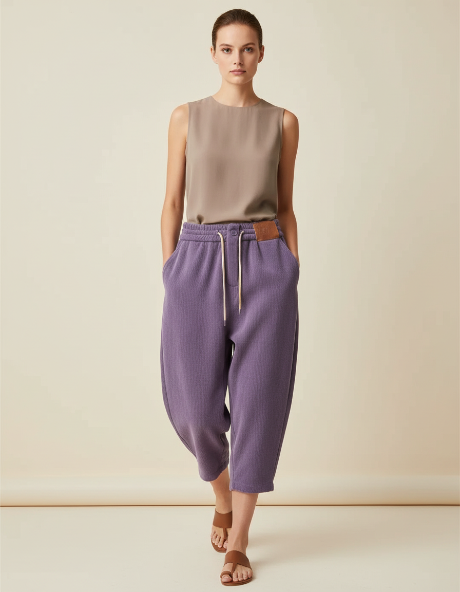 Pantalon Baggy Violet Cordon Molletonné Confortable Femme
