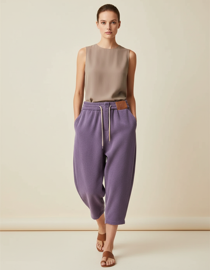 Pantalon Baggy Violet Cordon Molletonné Confortable Femme