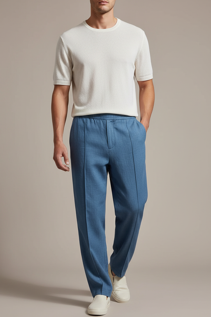 Pantalon Baggy Bleu Tissu Décontracté Droit Homme - Coton