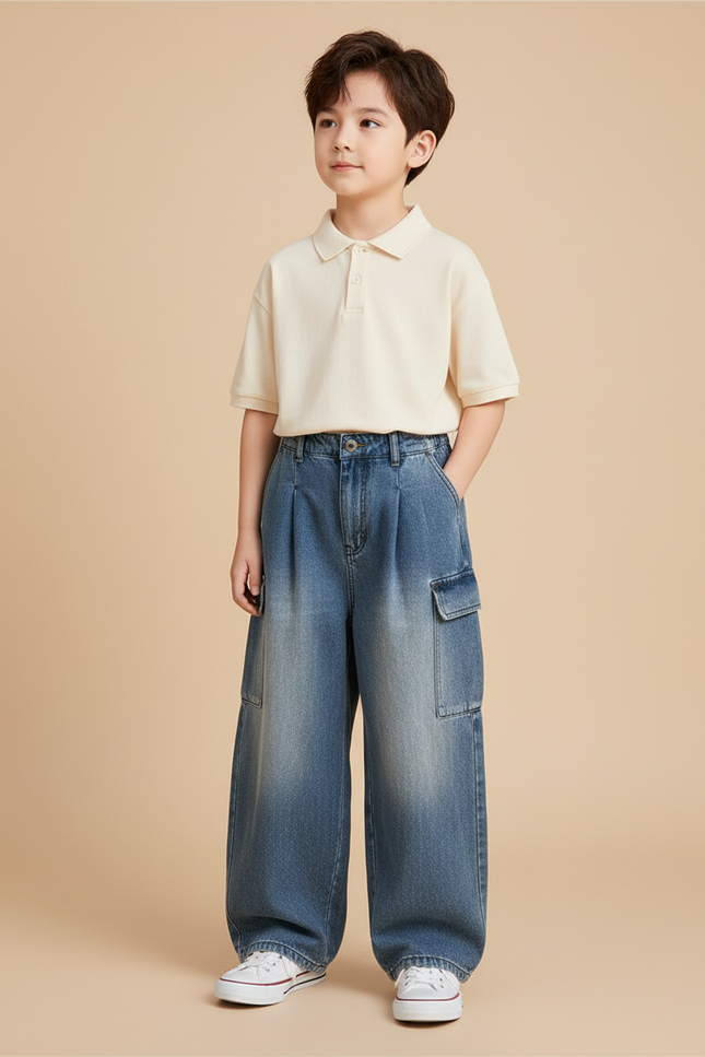 Pantalon Baggy Garçon Bleu Cargo - Jean