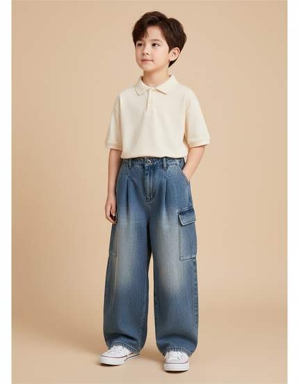 Pantalon Baggy Garçon Bleu Cargo - Jean