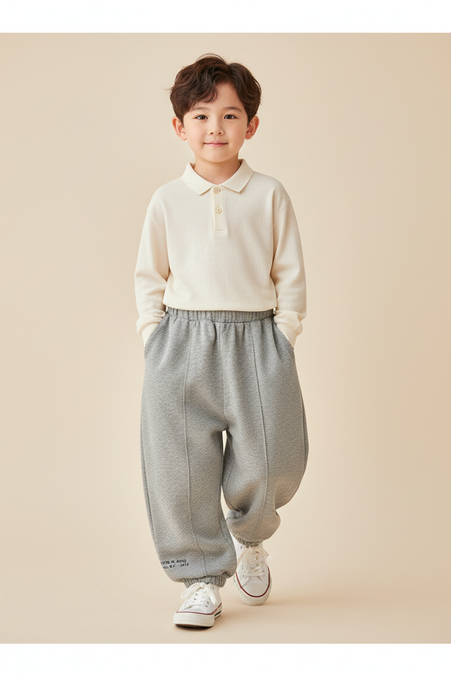 Pantalon Baggy Gris Molletonné Ample Sport Décontracté Enfant