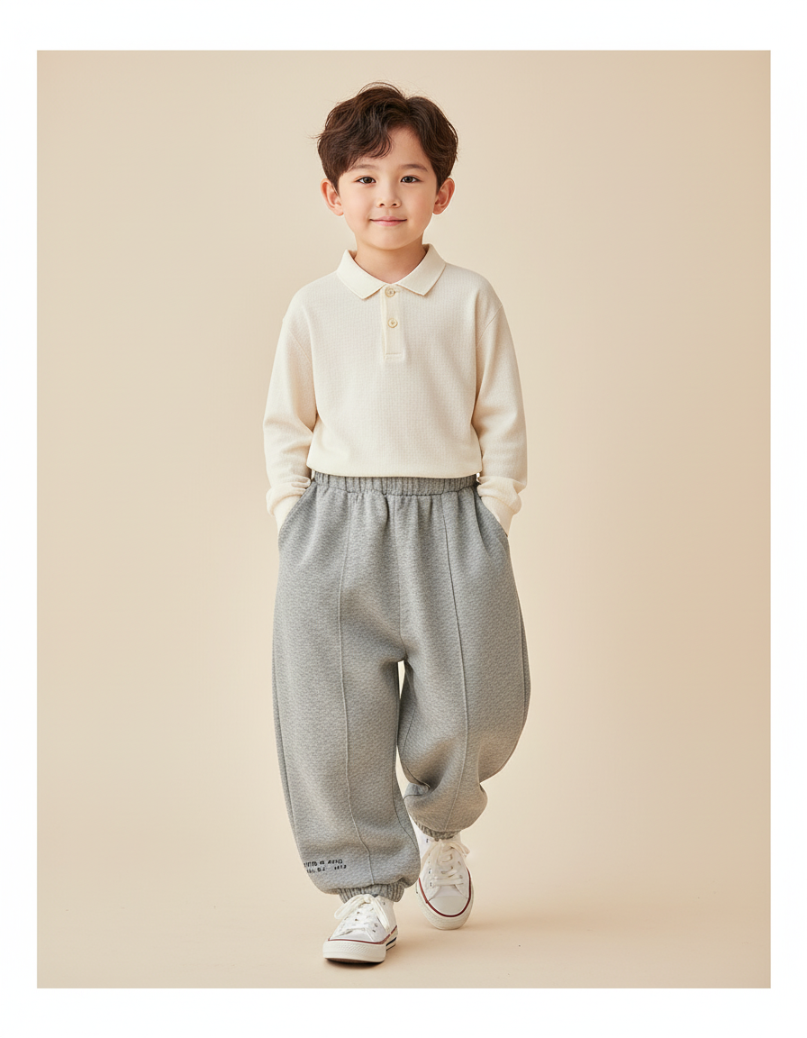 Pantalon Baggy Gris Molletonné Ample Sport Décontracté Enfant