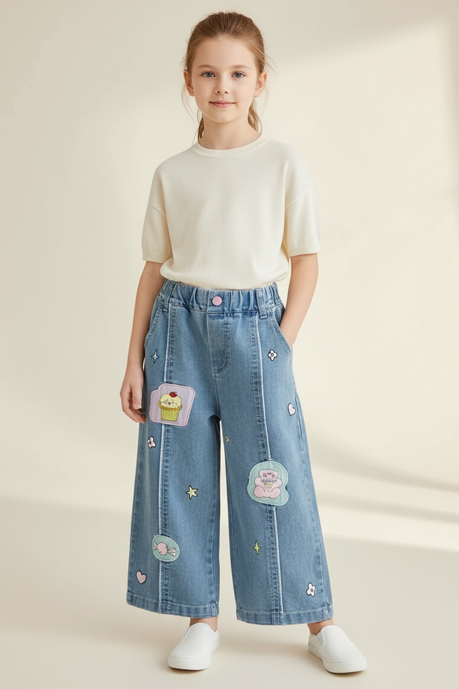 Pantalon Baggy Denim Bleu Clair Ample Patches - Jean