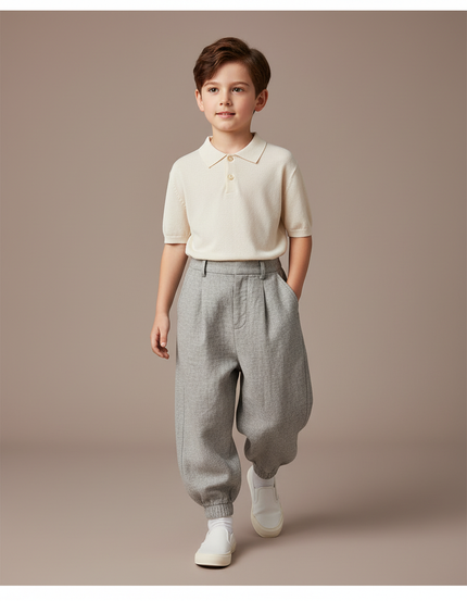 Pantalon Baggy Gris Ample Plissé Enfant Décontracté - Laine