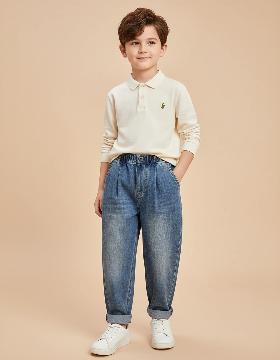 Pantalon Baggy Jean Bleu Décontracté Ample Enfant