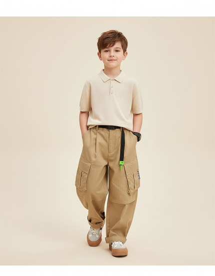 Pantalon Baggy Cargo Ample Beige Garçon Streetwear - Toile