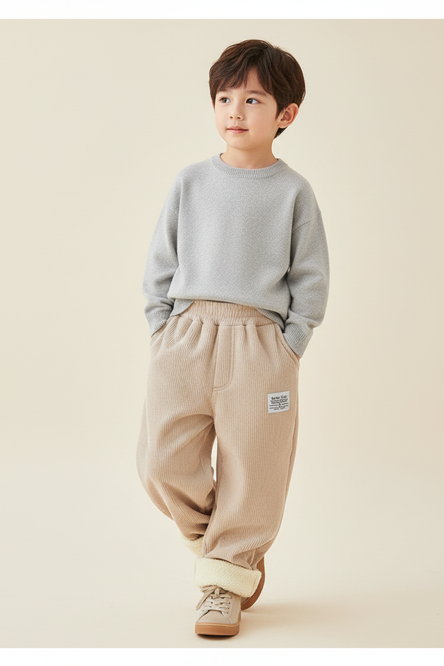Pantalon Baggy Côtelé Beige Ample Doublé Hiver - Cordé