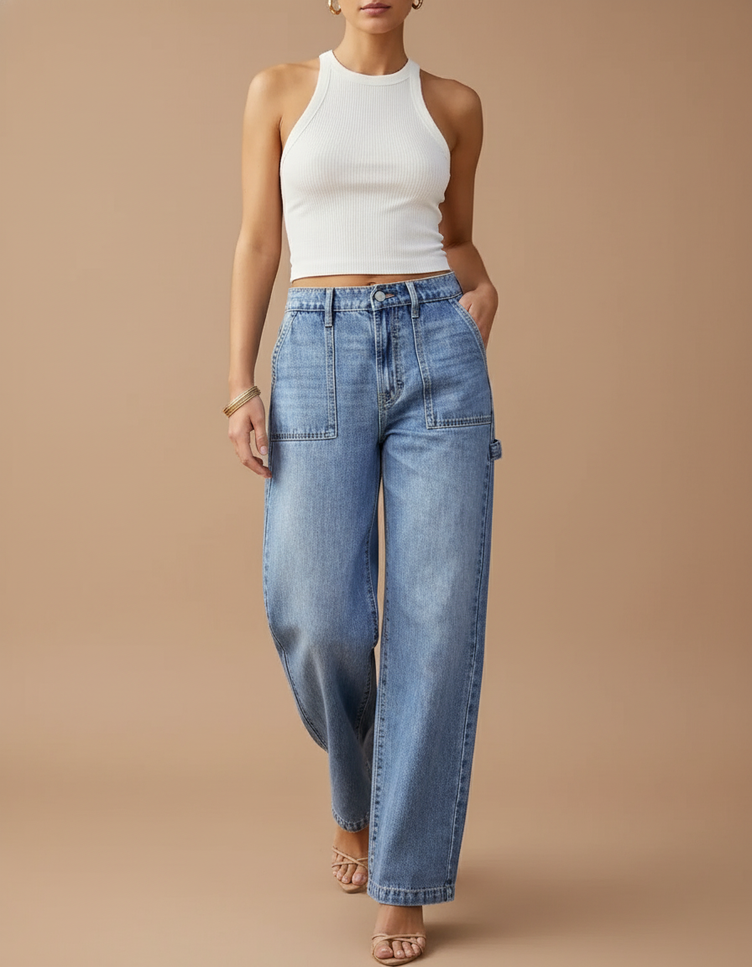 Pantalon Baggy Ado Fille - Bleu Jean