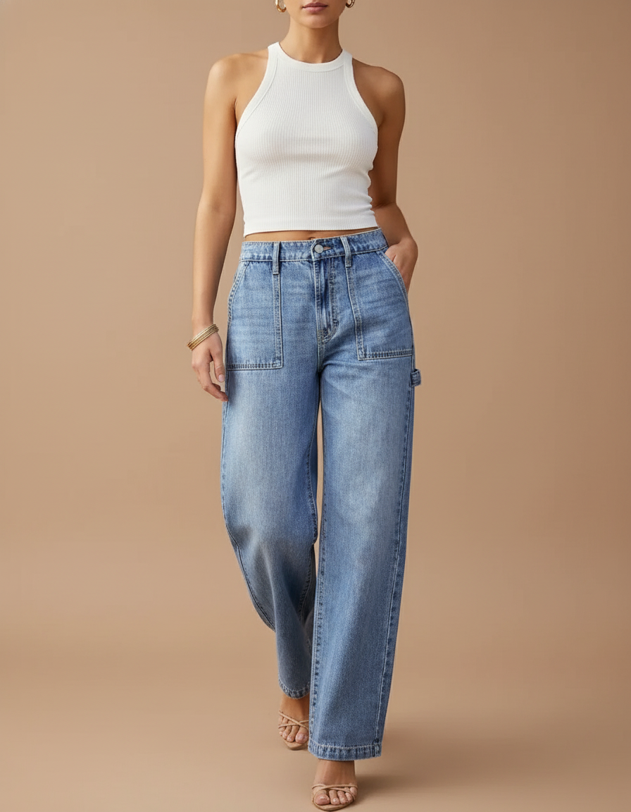 Pantalon Baggy Ado Fille - Bleu Jean