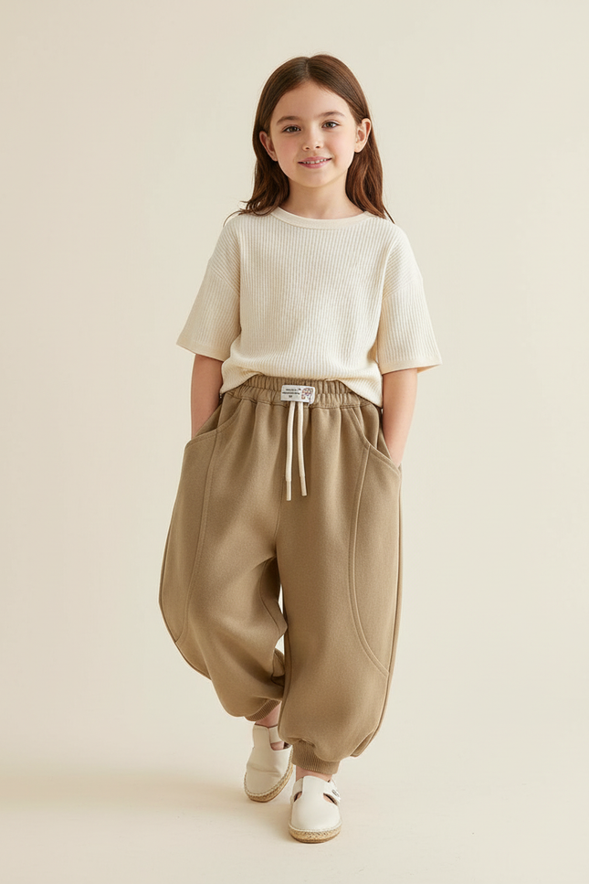 Pantalon Baggy Kaki Ample Molleton Confortable Enfant