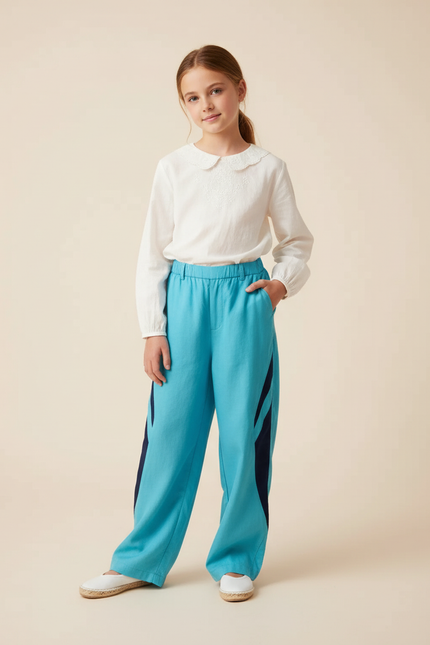 Pantalon Baggy Bleu Marine Rayures Fluide Enfant - Lin