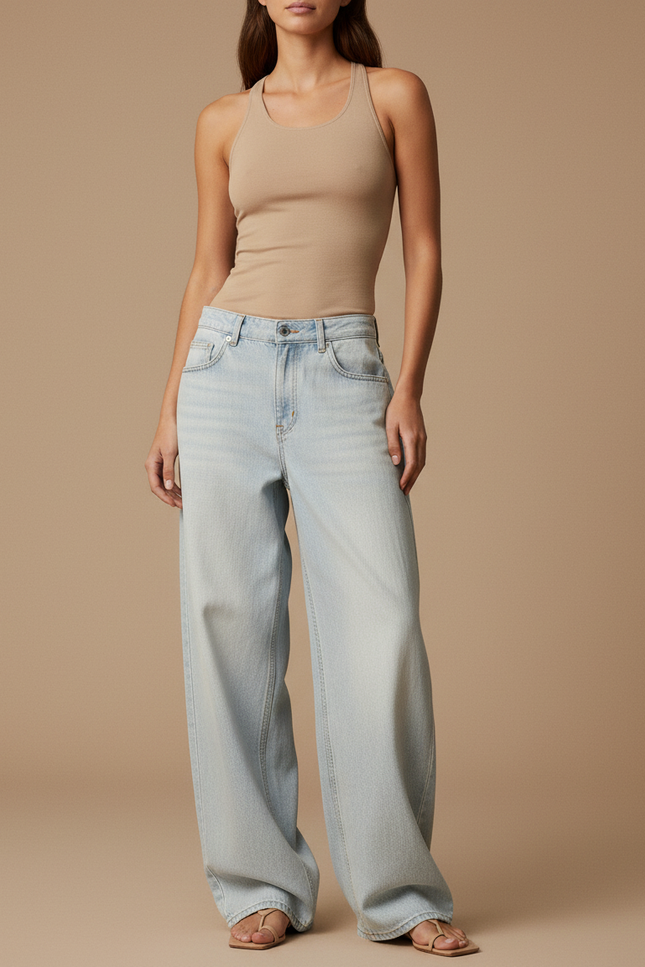 Pantalon Baggy Bleu Clair Ample Denim Large Vintage - Jean