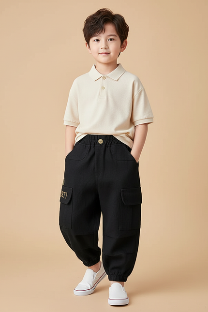 Pantalon Baggy Noir Coton Cargo Enfant Décontracté