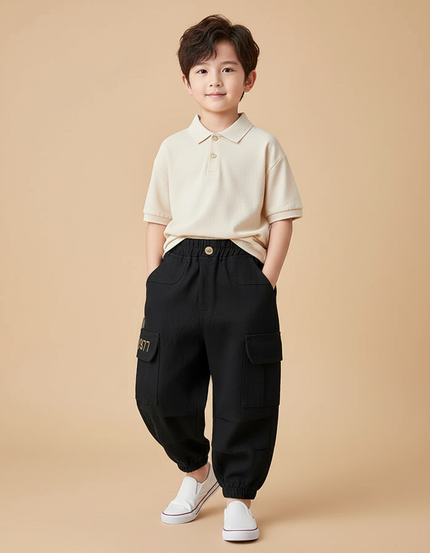 Pantalon Baggy Noir Coton Cargo Enfant Décontracté