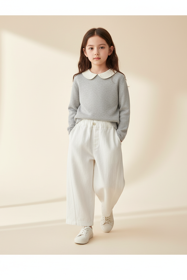 Pantalon Baggy Blanc Coton Ample Décontracté Enfant