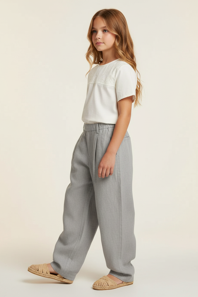 Pantalon Baggy Gris Lin Ample Décontracté Enfant