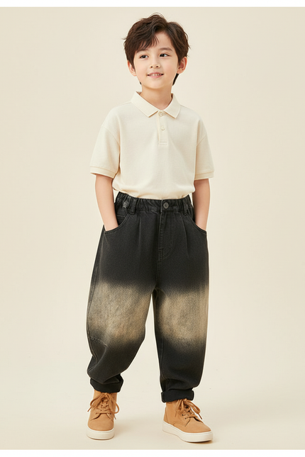 Pantalon Baggy Dégradé Denim Ample Garçon Décontracté - Multicolore Jean