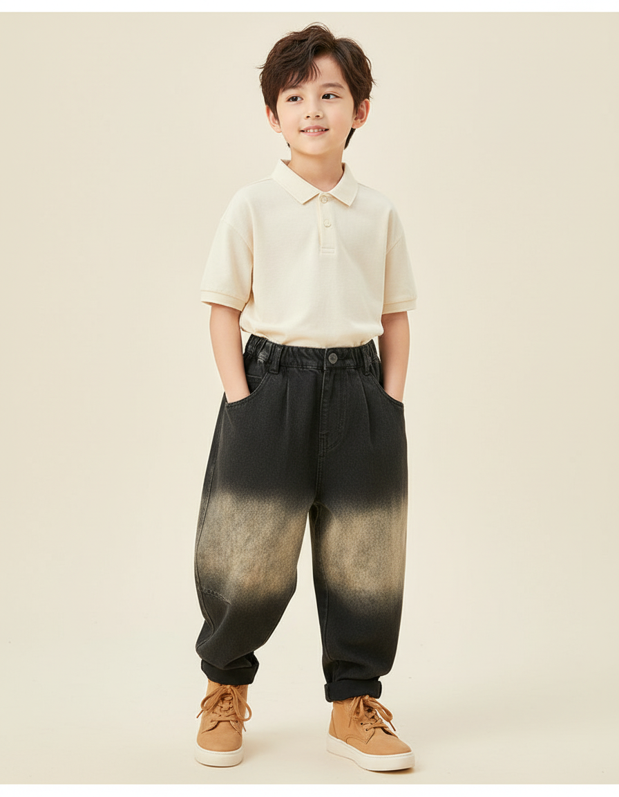Pantalon Baggy Dégradé Denim Ample Garçon Décontracté - Multicolore Jean