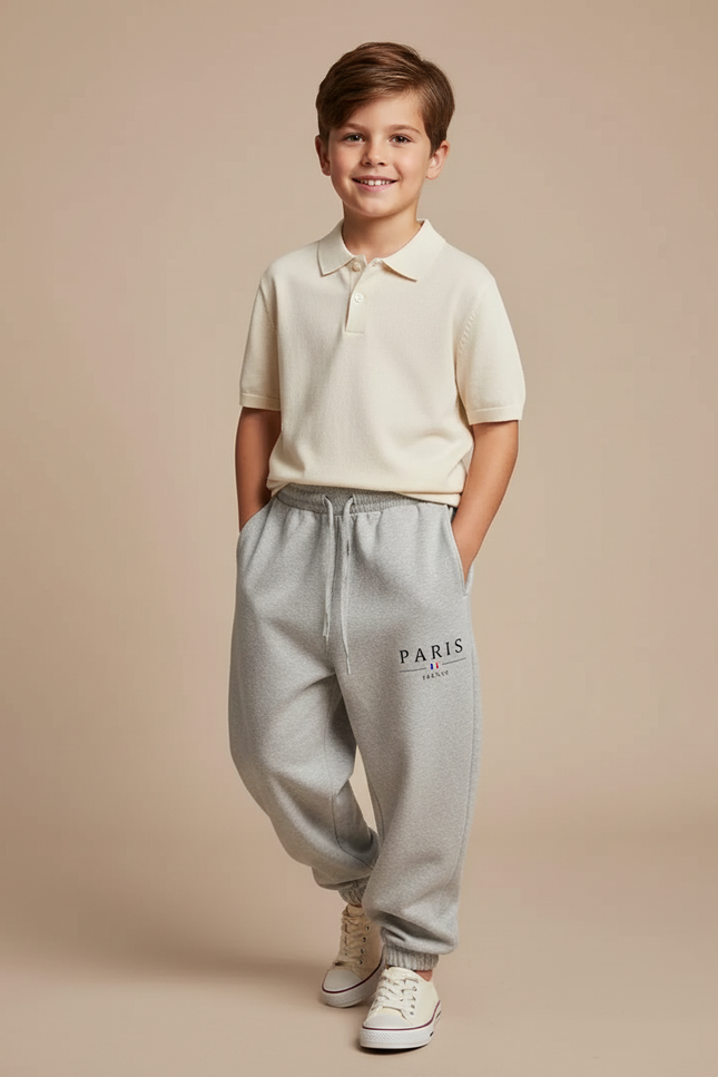 Pantalon Baggy Gris Paris Molleton Cordon Enfant