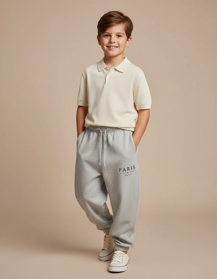 Pantalon Baggy Gris Paris Molleton Cordon Enfant