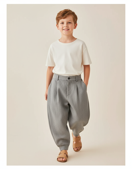 Pantalon Baggy Gris Ample Plissé Coton Enfant - Molleton