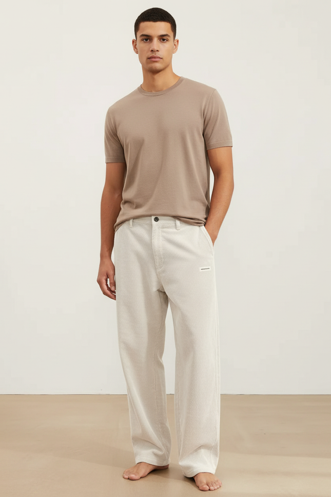 Pantalon Baggy Large Corduroy Écru Décontracté Homme - Beige Cordé