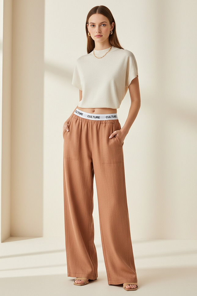 Pantalon Baggy Marron Ample Confortable CULTURE Femme - Viscose