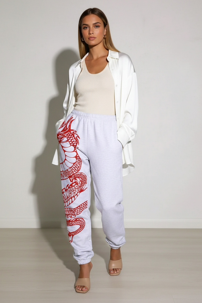 Pantalon Baggy Gris Dragon Rouge Ample Femme - Molleton