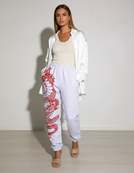 Pantalon Baggy Gris Dragon Rouge Ample Femme - Molleton