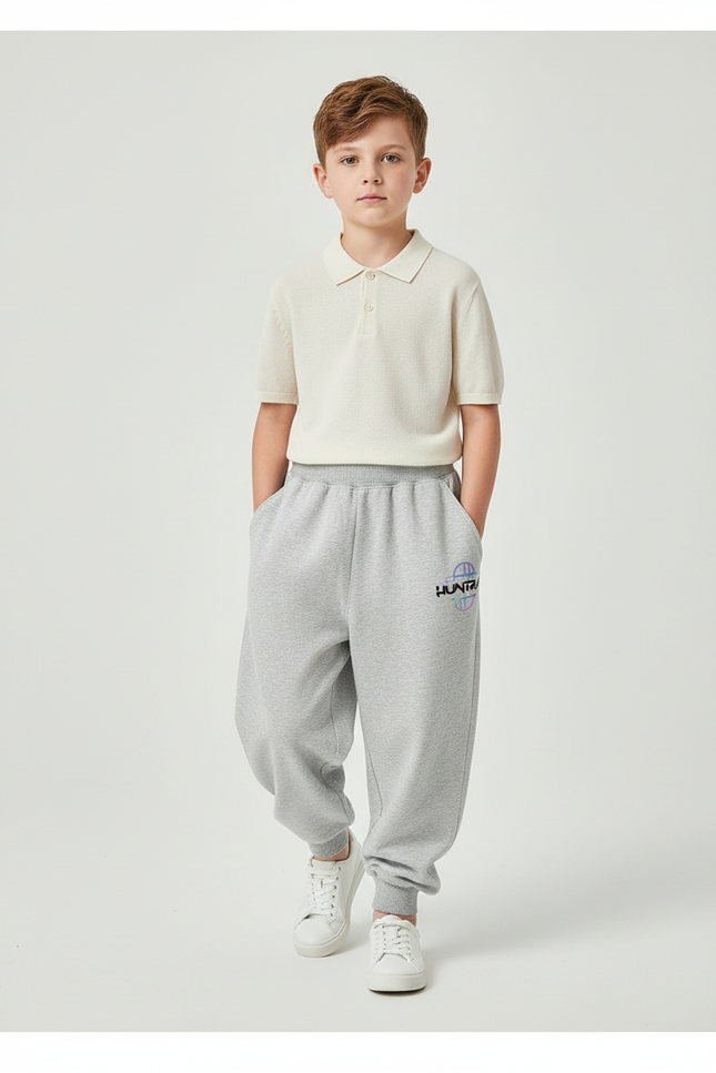 Pantalon Baggy Gris Molletonné Imprimé Décontracté Enfant