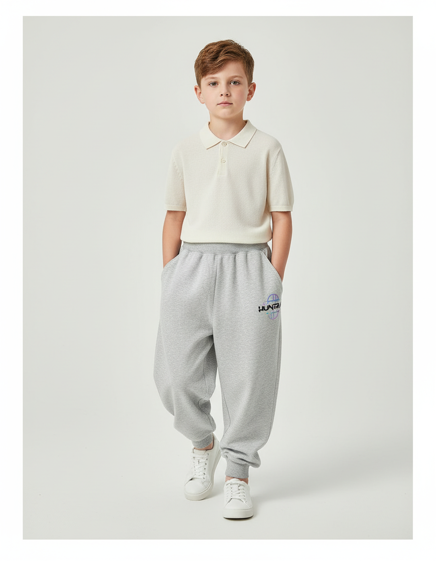 Pantalon Baggy Gris Molletonné Imprimé Décontracté Enfant