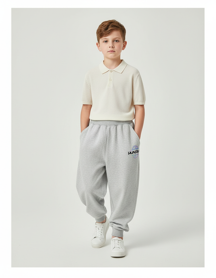 Pantalon Baggy Gris Molletonné Imprimé Décontracté Enfant