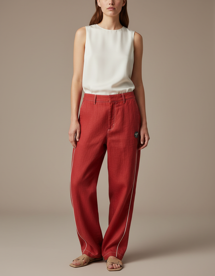 Pantalon Baggy Rouge Ample Coton Décontracté Rayures Blanches