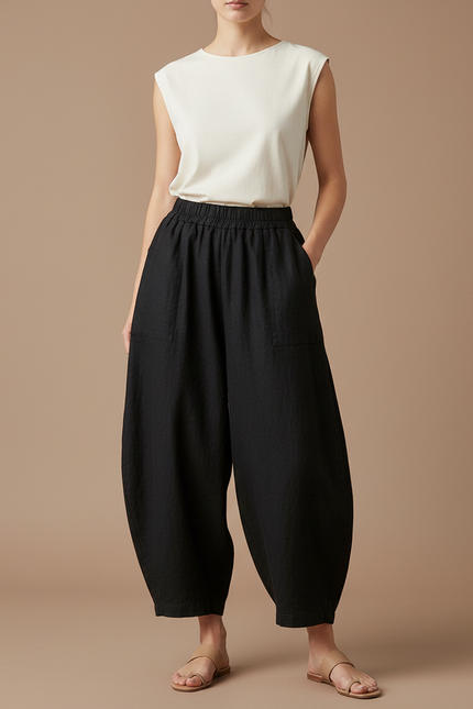 Pantalon Sport Baggy Femme - Noir Lin