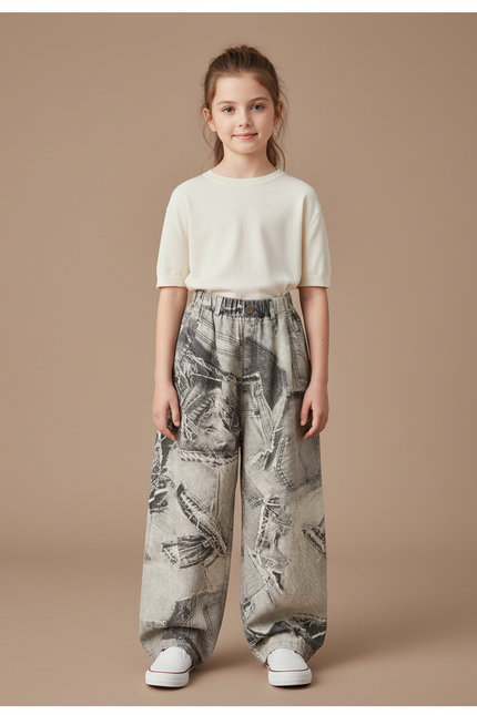 Pantalon Baggy Denim Imprimé Journal Ample Enfant - Jean