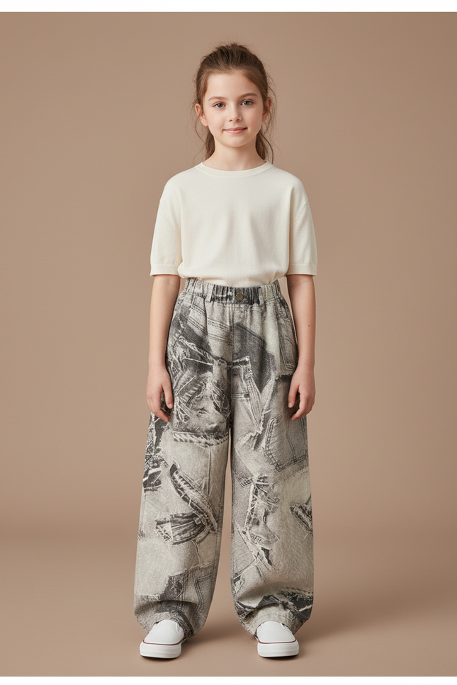Pantalon Baggy Denim Imprimé Journal Ample Enfant - Jean