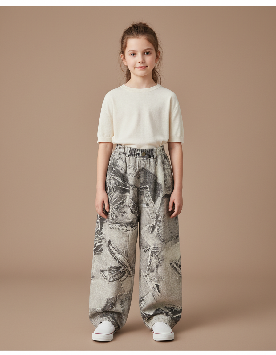 Pantalon Baggy Denim Imprimé Journal Ample Enfant - Jean
